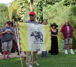 Alan Salazar, displaying the Tataviam Nation flag